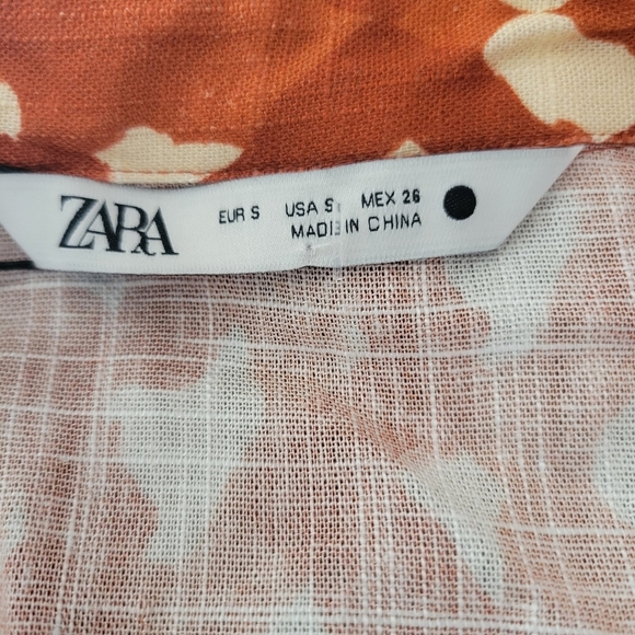 Zara Linen Blend Printed Top in Terracotta With Sequins Beads Sleeves Size S - Picture 12 of 16